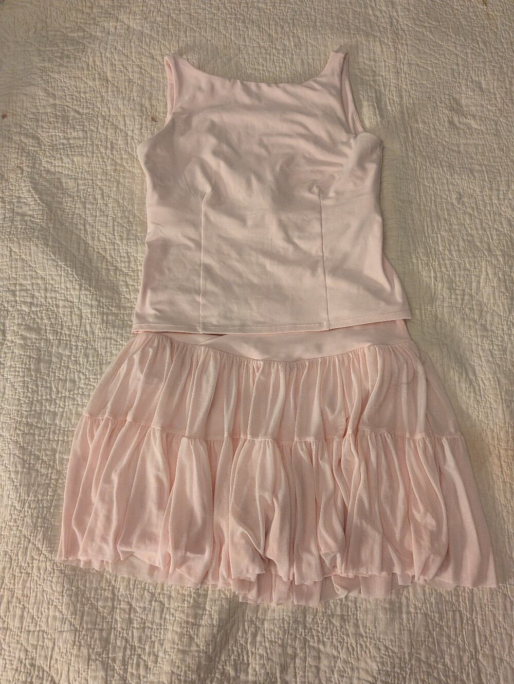 Blogilates Matching Set Baby Pink Ballerina Skort W/ Boatneck Strappy Top Sz L